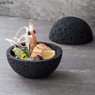 Керамическая миска с крышкой и текстурой метеорита, десертная миска, миска для суши, миски для сухого льда, специальная ресторанная посуда