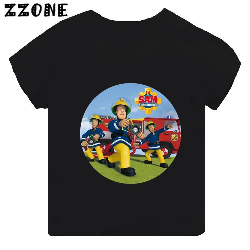 Hot Sale Fireman Sam Print Cartoon Kids Tshirt Funny Girls Clothes Baby Boys Black Short Sleeve T shirt Children TopsTH2450