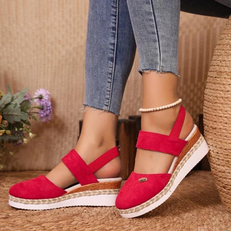 Fashion Summer Women Linen Plain 6cm Wedge Sandals Handmade Ladies Casual Comfortable Womens Shoes 36-43