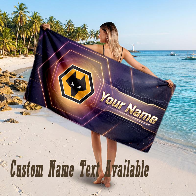 Wolverhampton Wanderers Football Design Beach Towel Custom Text Large Towel for Beach Vacation