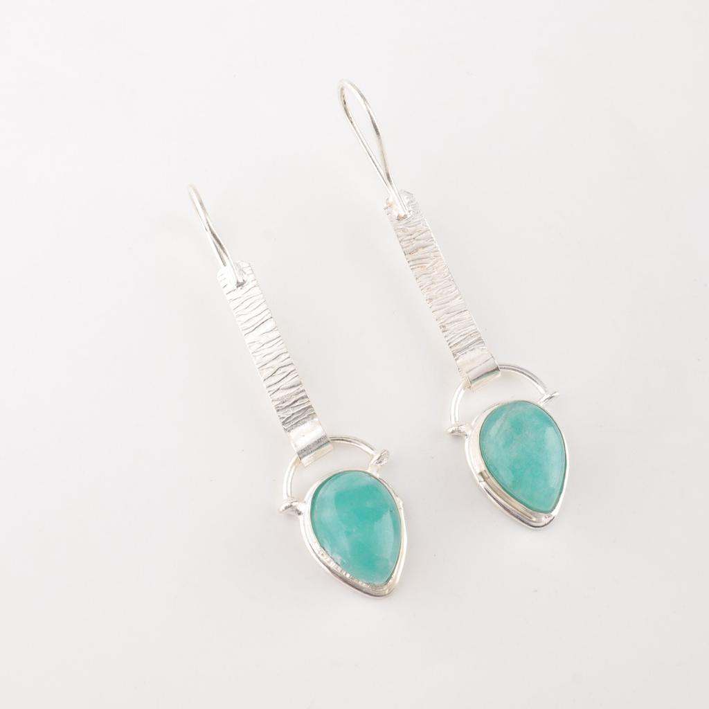 Амазонит Драгоценный камень 925 Стерлинговое серебро Ручная работа Серьги 2,3" Подарок на годовщину EE-166-23