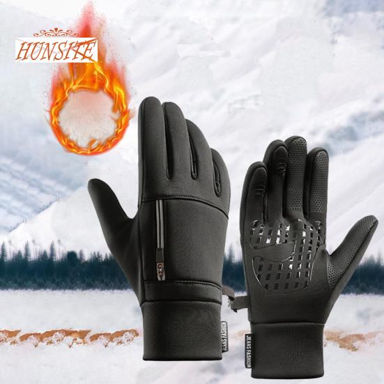 1 пара зимних велосипедных перчаток, сенсорный экран с откидным пальцем, унисекс, утолщенные, теплые, ветрозащитные, водонепроницаемые, светоотражающие карманы на молнии, уличные перчатки