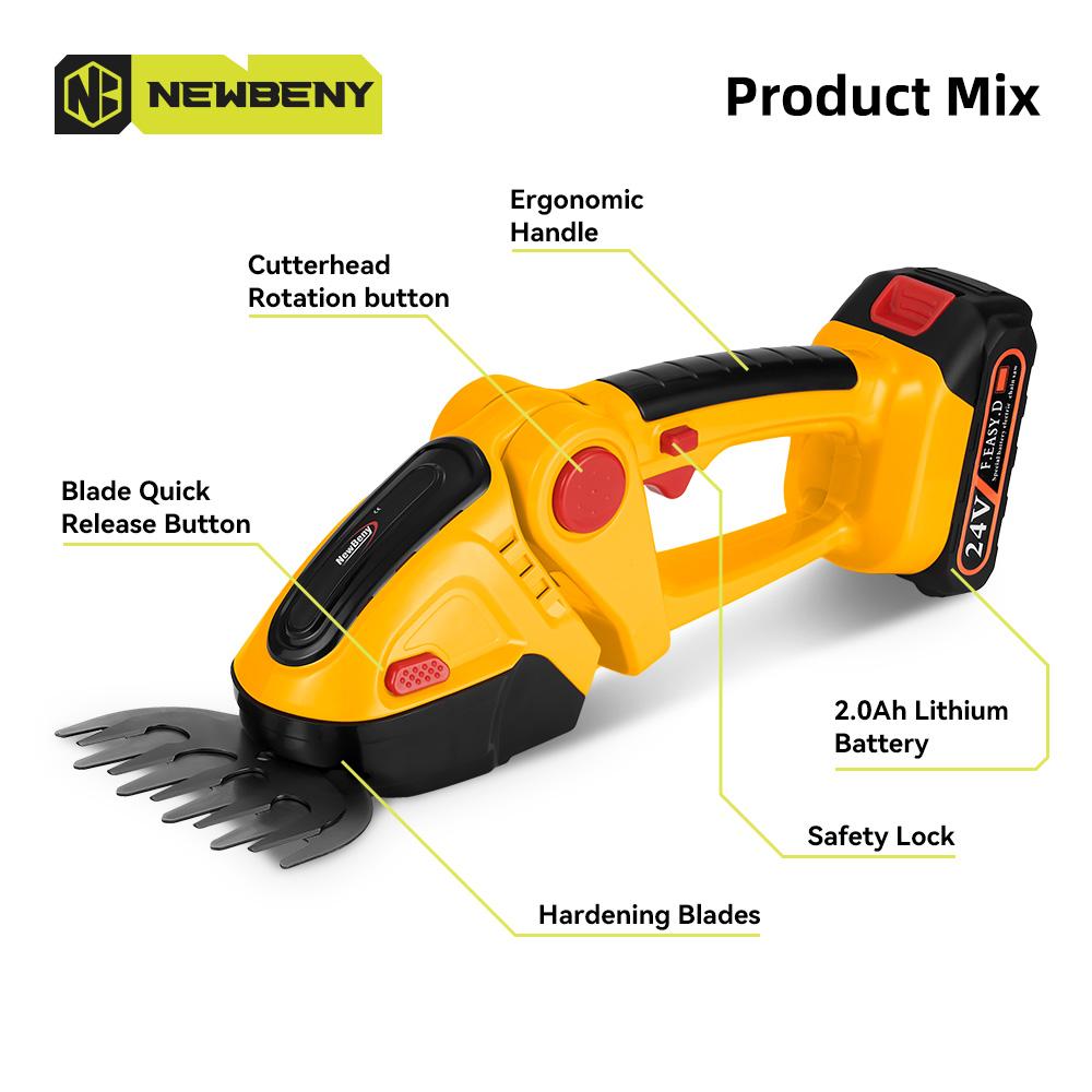 Newbeny Электрический триммер для живой изгороди 2 в 1, беспроводная эффективная бытовая секаторная пила, перезаряжаемые электроинструменты для батареи Makita 18 В