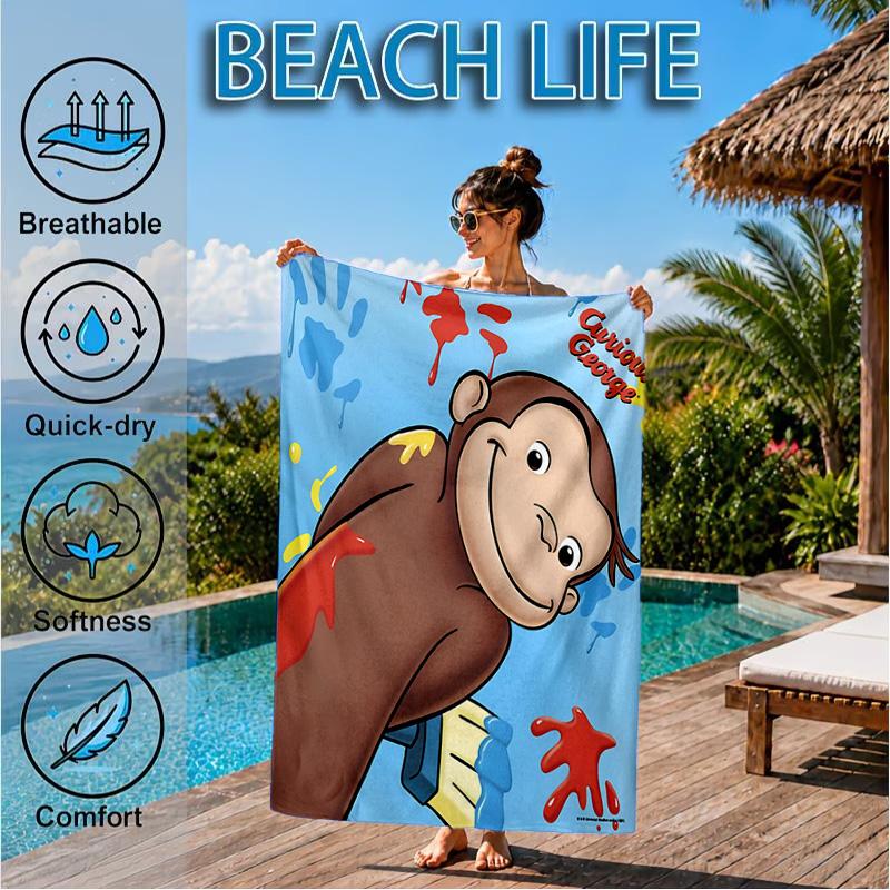 Curious George And Elephant Adventure Beach Towel, Quick-drying, Easy to Care for, Suitable for Both Fitness and Beach Vacations,Sports Essential