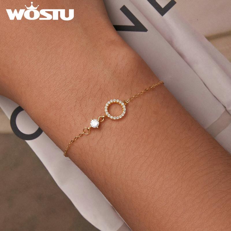 WOSTU Authentic 925 Sterling Silver Simple Ring Bracelet for Women Simple Basic Bracelet for Female Fine Jewelry Wedding Gift
