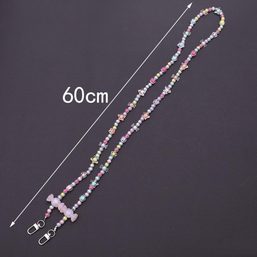 Little Bear Mobile Phone Crossbody Strap Candy Color Beaded Crossbody Chain Keychain Pendant