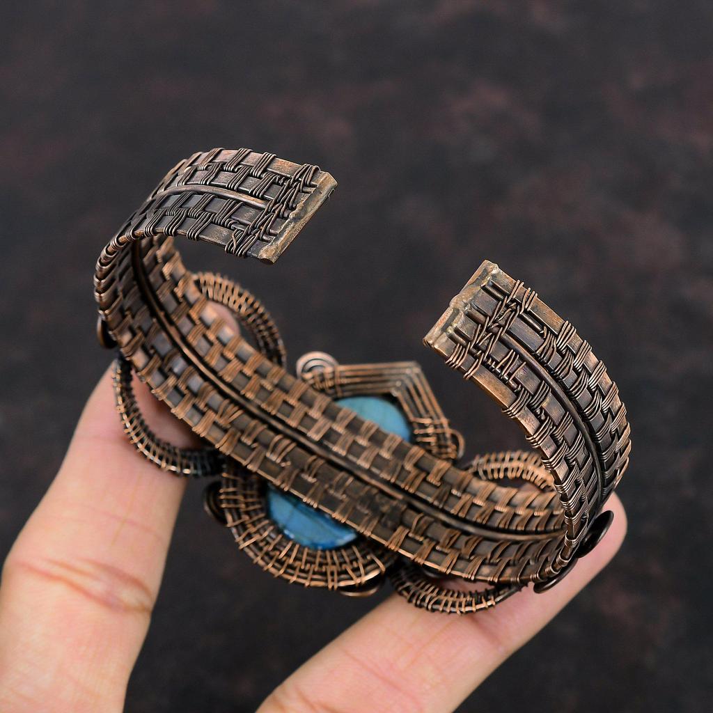 Labradorite Cuff Bracelet Copper Wire Wrapped Bangle Labradorite Bracelet Adjustable Bangle Gemstone Cuff Bracelet Handmade Bangle For Gifts
