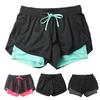 Double Layer Running Shorts Fake Two Piece Women Mesh Drawstring Yoga Shorts Short Pants
