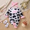 Infant Girls Ruffled Long Sleeve Romper Spring Autumn Cow Print Baby One piece Crawling Jumpsuit Fashion Comfortable Infant Bodysuit