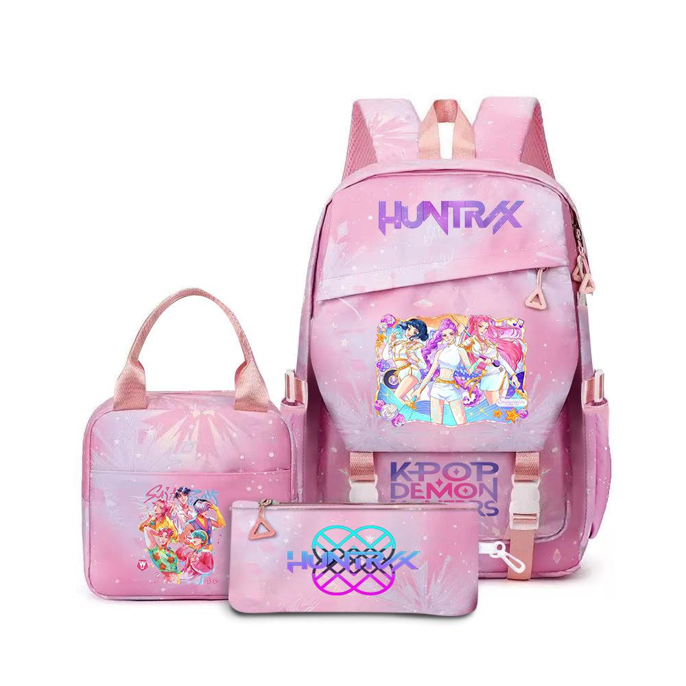 K-Pop Demon Hunter Girl Group Backpack Demon Boy Group Cartoon Anime Lunch Bag Pencil Case Three-Piece Set