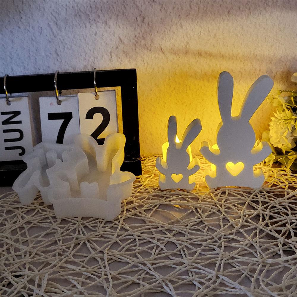 Пасхальный Оживленный Зайчик Силиконовая Форма Двойной Кролик Комбинация Украшений Форма Длинноухий Кролик Гипсовые Украшения Домашний Декор
