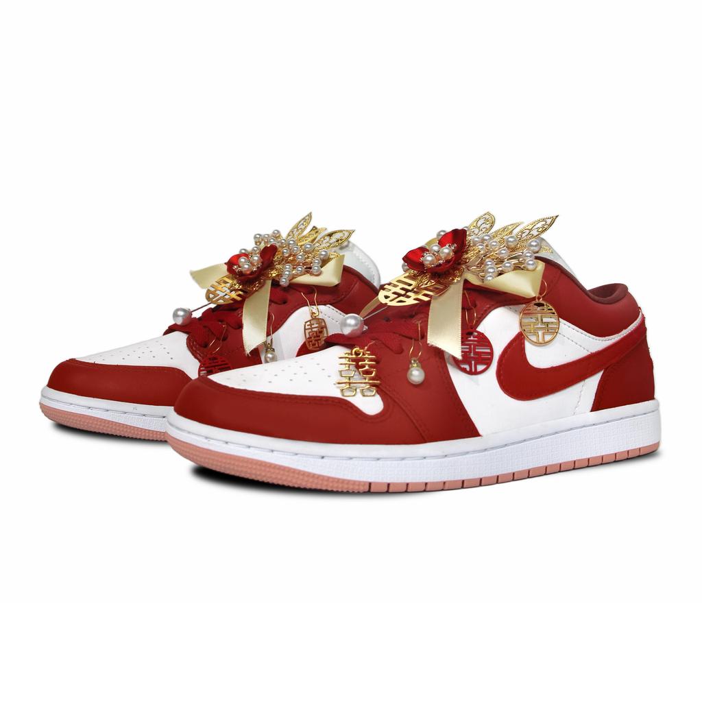 Jordan Air Jordan 1 Golden Jade Perfect Match Abrasion Resistant Low top Vintage Basketball Shoes Unisex Brick Red DC0774-182(Team1137-)