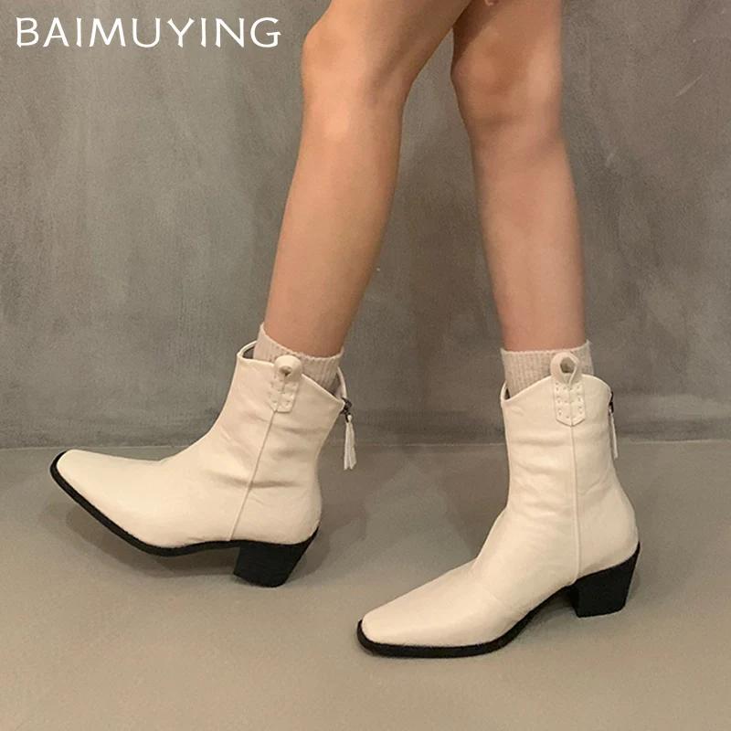 Женские ботильоны с острым носком, сексуальные дизайнерские туфли на среднем каблуке, тренд 2025 года, зимние кожаные туфли-лодочки Chelsea Botas Mujer