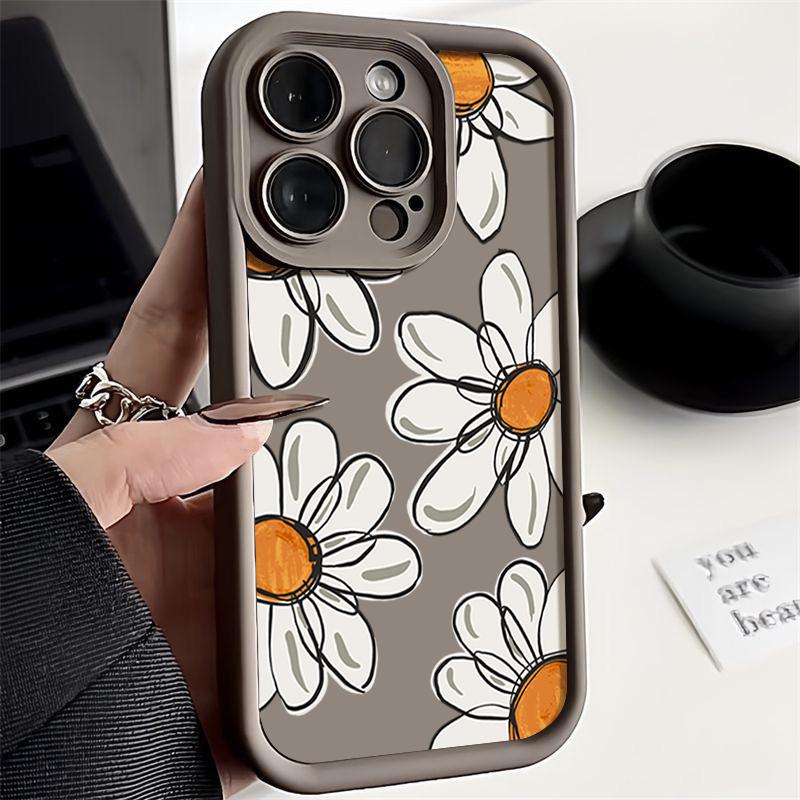 Ударопрочный чехол с цветочным узором для iPhone 16 Pro Max 15 14 Pro 13 12 11 XS XR 8 7 силиконовый матовый противоударный мягкий бампер из ТПУ