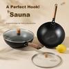 Jingmi Premium Cast Iron Wok 32cm Healthy Non-Coated Stir Fry Pan Frying Pan for Home Use Compatible with Gas Stove and Induction Cooker