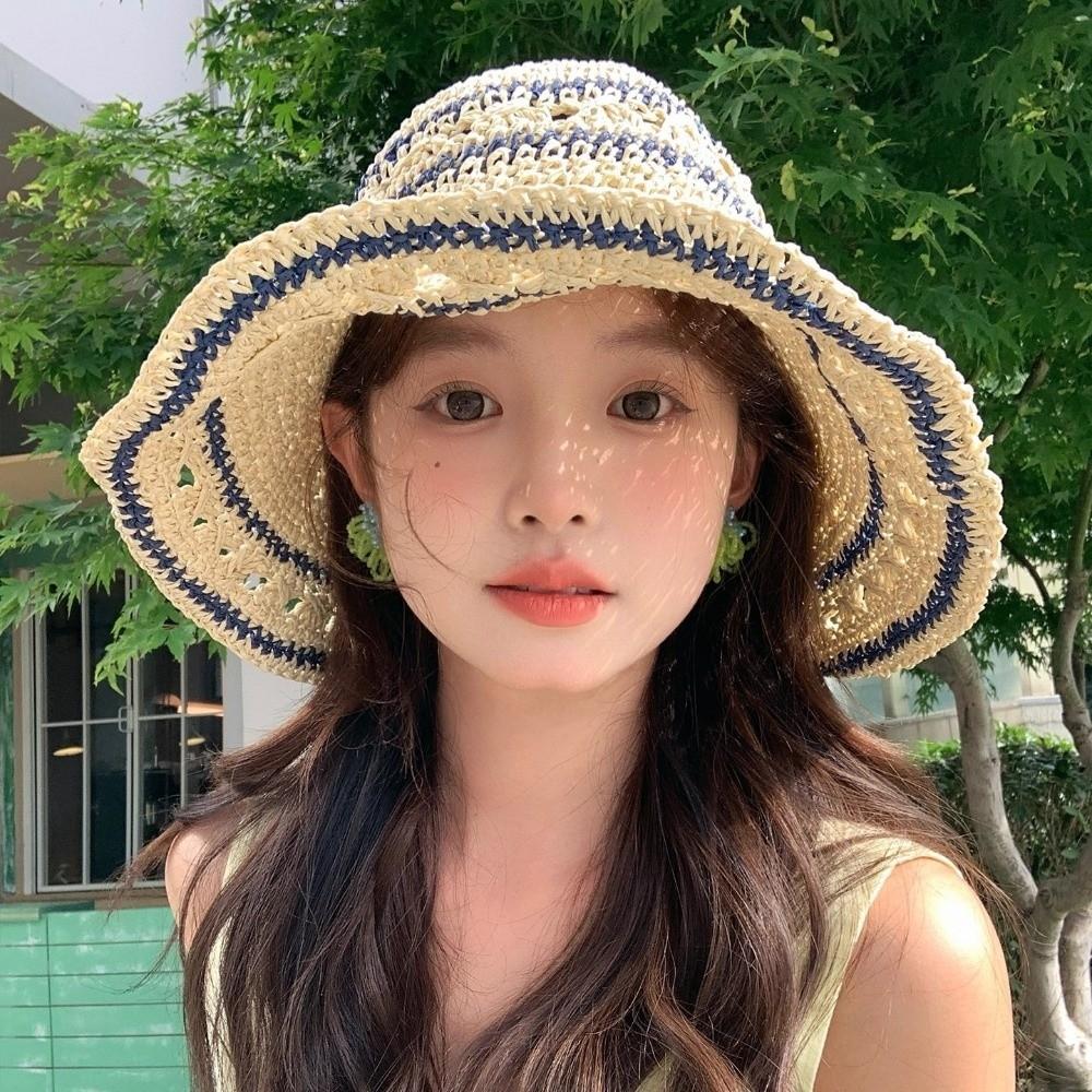 Handmade Weave Crochet Hat Summer Fisherman Caps Fashion Straw Bucket Cap Girls