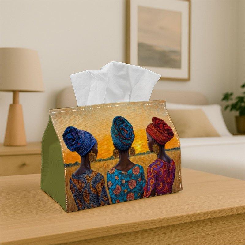 1pc African Folk Art Decorative Tissue Box, Featuring Colorful Illustrations of Women- Perfect for Home, Parties, Cars, Kitchens& Bathrooms- Everyday