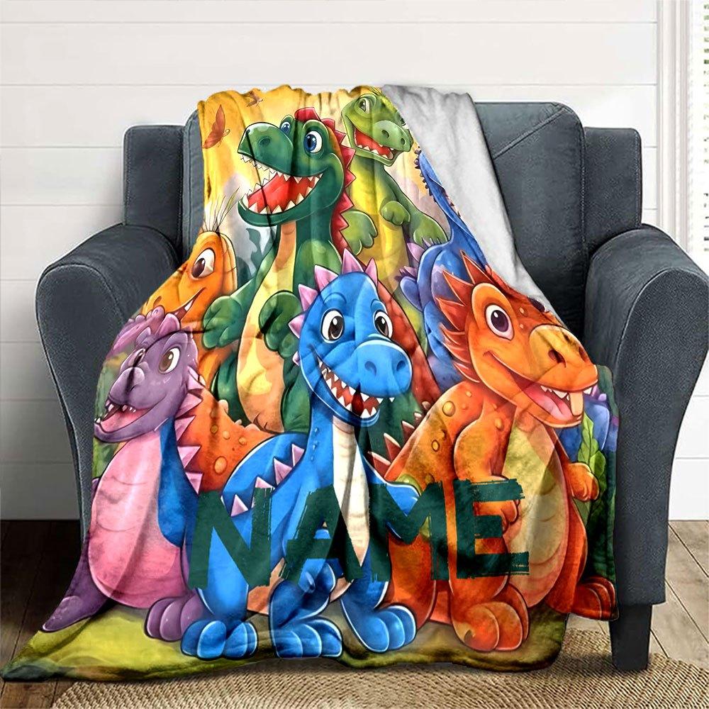 Colorful Dinosaurthemed Home Customize Your Name Blankets Soft And Cozy With Lightweight Design Perfect For Bed Sofa Office Picnic Living Room Ideal