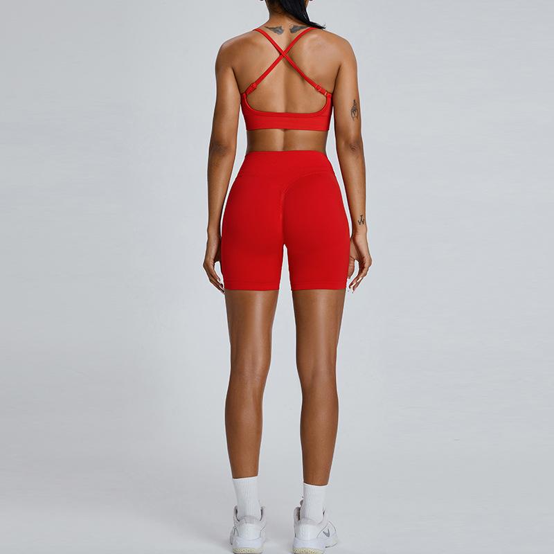 Новый бесшовный комплект для йоги с высокой талией, персиковый, для подтяжки бедер, с перекрестной спиной, спортивный фитнес-костюм