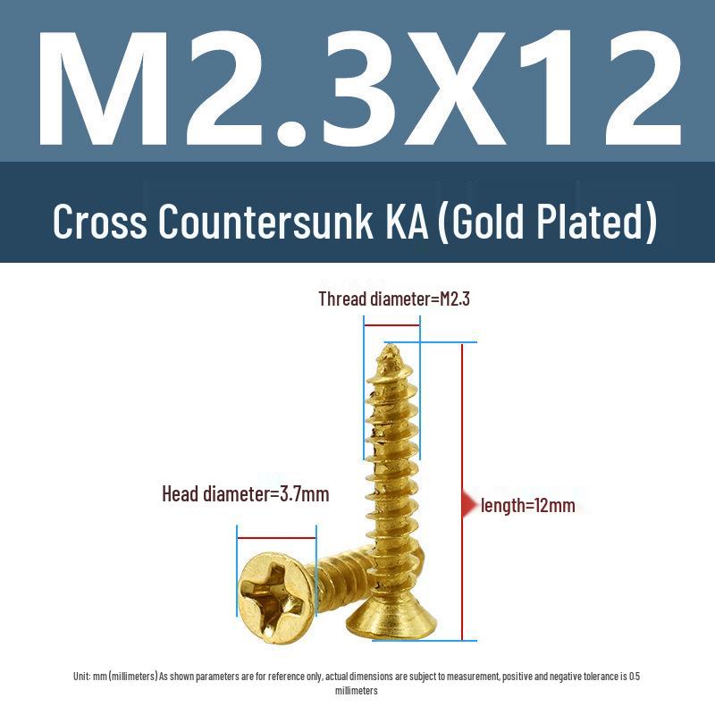 Самонарезающие винты Yigu из позолоченной углеродистой стали: Потайная головка, плоская головка, заостренный хвостовик, размеры M2-M4, идеально подходит для электроники.