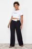 Women's Style Plus Size Black High Waist Wideleg Woven Trousers