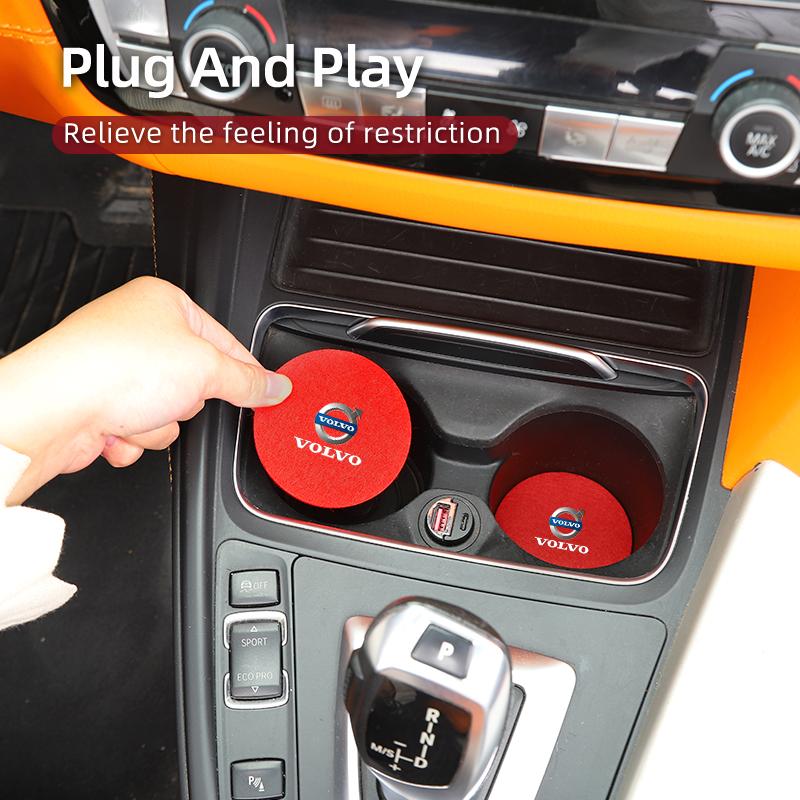 cujgl8 2PCS Car Felt Material Coasters Water Cup Holder Mat Trimmmable For Volvo AWD C30 C70 S60 S80 V60 V70 V90 XC40 XC60 XC70 XC90