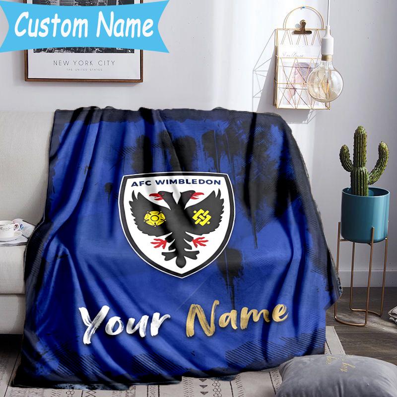 Custom Name Afc Wimbledon Crest Flannel Blanket, Use for Birthday/Holiday Gift, Soft Blanket for Sofa/Bed/Camping/Office, Home Decor