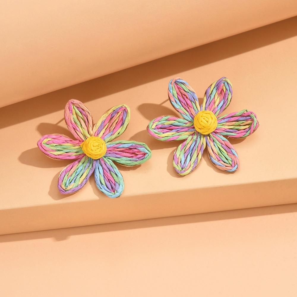 Аксессуары для ушей из рафии, серьги-гвоздики в форме цветка, вечерние серьги-подсолнухи