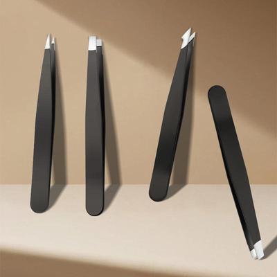 Набор пинцетов для бровей и бороды ZIKOKO из черной нержавеющей стали с инструментом для ресниц (4-х частей)