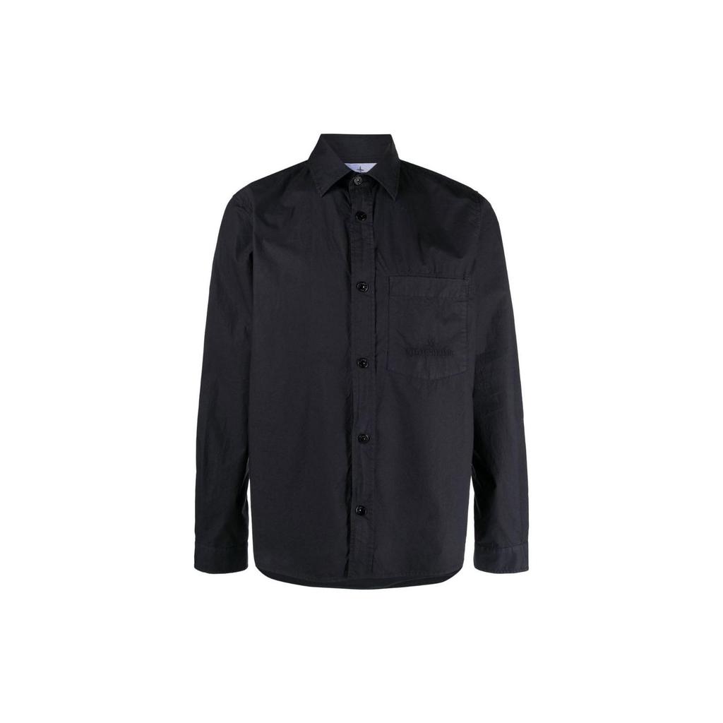 STONE ISLAND SS23 Ледяной шелк Охлаждающий Эффект Цифровая Печать Острый Воротник Повседневная Однотонная Рубашка с Длинным Рукавом Мужские рубашки Темно-синий 781512205V0020