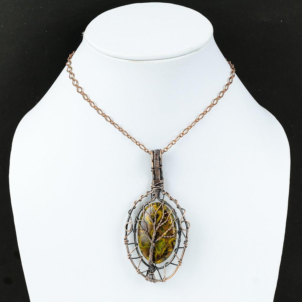 Tree Of Life Fruit Jasper Pendant Copper Wire Wrapped Gemstone Pendant Copper Jewelry For Gift Handmade Stylish Pendant Tree Of Life Jewelry