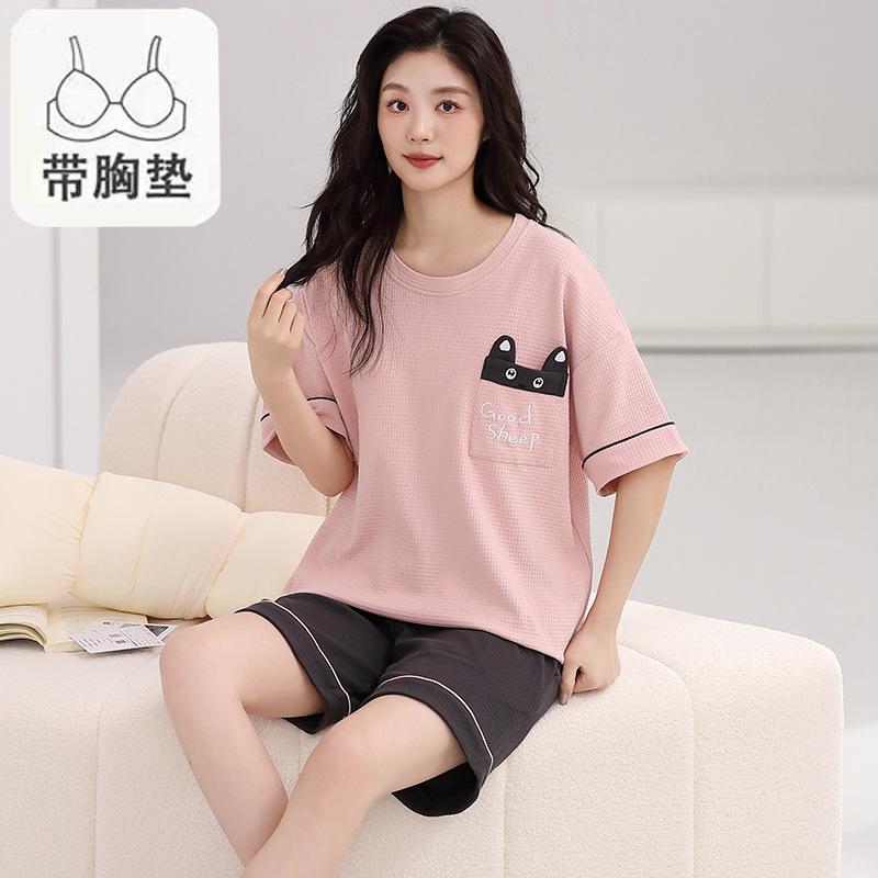 Пижама женская из чистого хлопка с короткими рукавами, студенческий пуловер с рисунком из хлопка, корейская версия, женская домашняя одежда