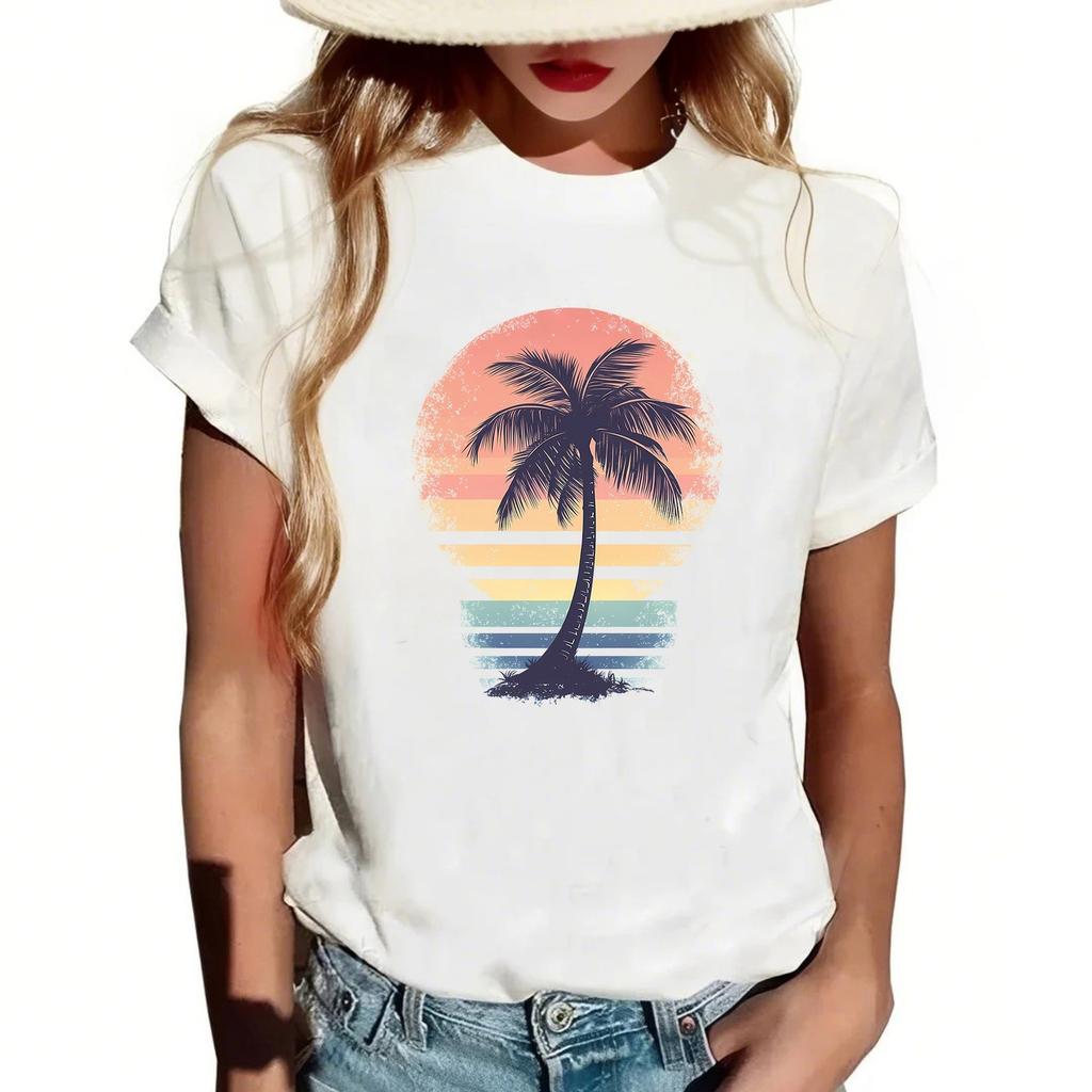 Женская повседневная футболка с круглым вырезом и короткими рукавами с принтом