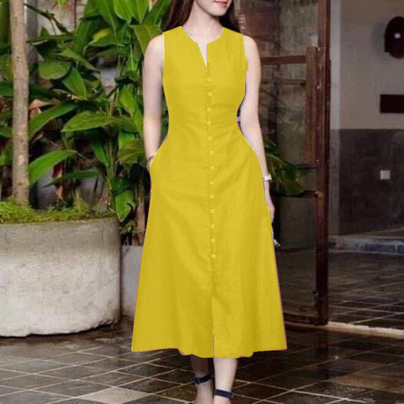 ZANZEA Женское повседневное летнее платье без рукавов с открытыми плечами