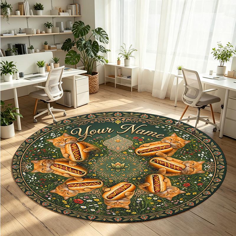 Mandala Ornament (351) Theme Round Crystal Velvet Rug Custom Name Text Personalized Floor Mat Home Decor Non Slip Crystal Carpet