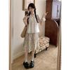 Girls Summer Floral High Waist Midi Skirt With Splicing Print For Casual Wear