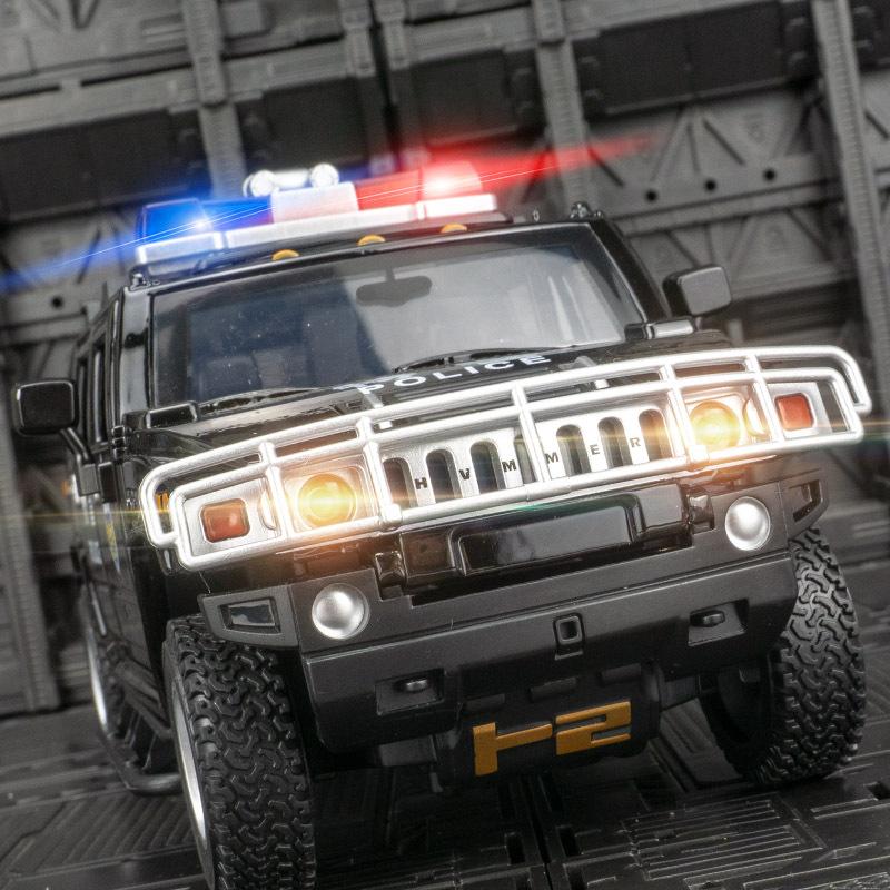 Моделирование H2 Полицейская машина Модель сплава Автомобиль Украшения Back Force Звук и свет Игрушечная машина общественной безопасности Дети