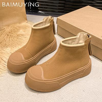 Зимние замшевые женские ботильоны на платформе, дизайнерские туфли на молнии со средним каблуком, тренд 2025 года, новый бренд, теплые повседневные ботинки Botas De Mujer