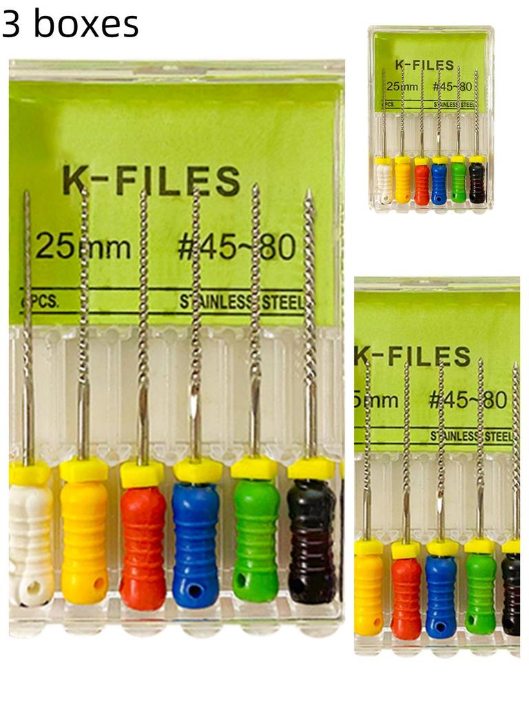 3boxes,6Pcs/Box Dental K Files 21mm/25mm Hand Use Files Stainless Steel Root Canal Files Dentistry Endodontic Instruments