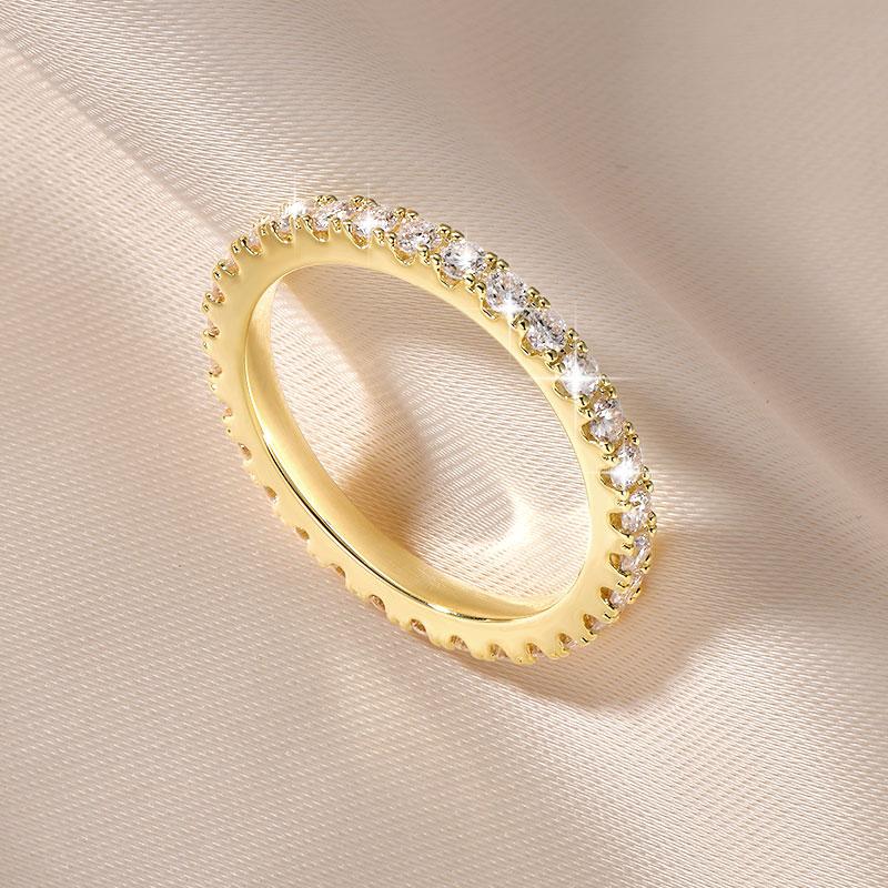Anziw 2mm D Full Moissanite Ring for Women Sparkling Wedding Eternity Band 14k Gold Filled Wedding Engagement Ring Jewelry