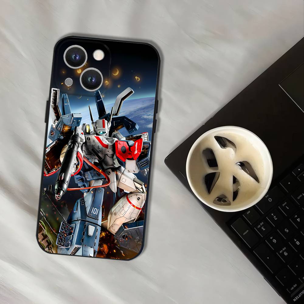 R-Robotech Macross Black Soft Cover Phone Case For iPhone 17,16,15,14,13,12,11,Pro,XS,Max,XR,Plus,E,SE4,Mini