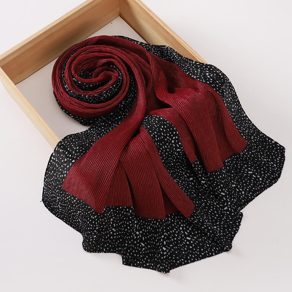 New Women's Bag Head Printed Yarn Scarf, Malaysian Wrinkled Splicing Fashion Package Headscarf