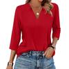 Women's Fashion Casual Lapel Short 3/4 Sleeve Solid Color Shirt Women's V-Neck Tops