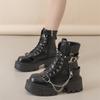 Fashion Metal Chain Patent Leather Punk Ankle Boots Women 2024 Winter New Chunky Platform Biker Boots Woman Black Gothic Chelsea Boots