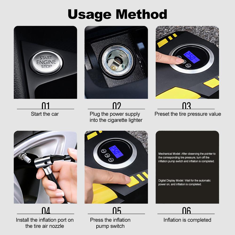 Портативный воздушный компрессор для накачивания шин, аккумуляторный насос для накачивания шин с 3 насадками 12 В для автомобиля