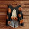 Women's Halloween Sweater, Bohemian Vintage Pattern Print Long Sleeve Knit Pullover