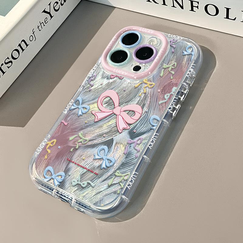 Bow for Apple 15 Mobile Phone Case Feather Cream for IPhone16promax Cartoon 14plus Female 13