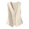 Women Vest Sleeveless Single-breasted Western Style Slim Fit Cardigan Suit Coat Pure Color V Neck Formal