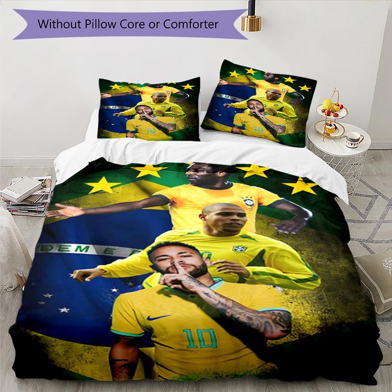 3pcs Neymar19 Design Cover Set - HD Printed Bedding with 1 Cover and 2 Pillowcases - Perfect for Home and Dorm Decor