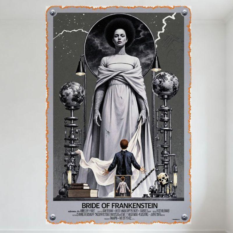 Bride of Frankenstein Gothic Horror Metal Tin Sign, Vintage Movie Poster Plaque for Home Bar Cafe Man Cave Decor, Frankenstein C